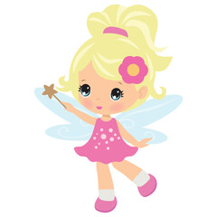 Cute little blonde garden fairy waved her magic wand