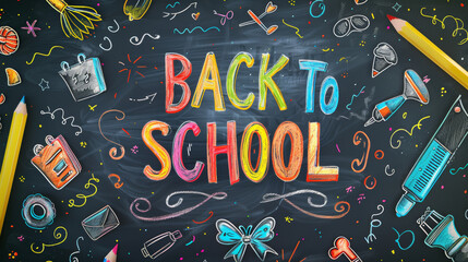 Back to School illustration background with back to school written on a blackboard