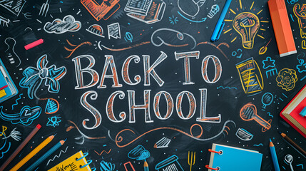 Back to School illustration background with back to school written on a blackboard