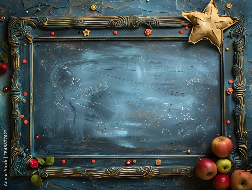 Poster chalkboard textured frame with a school themed background isolated concept with copy space