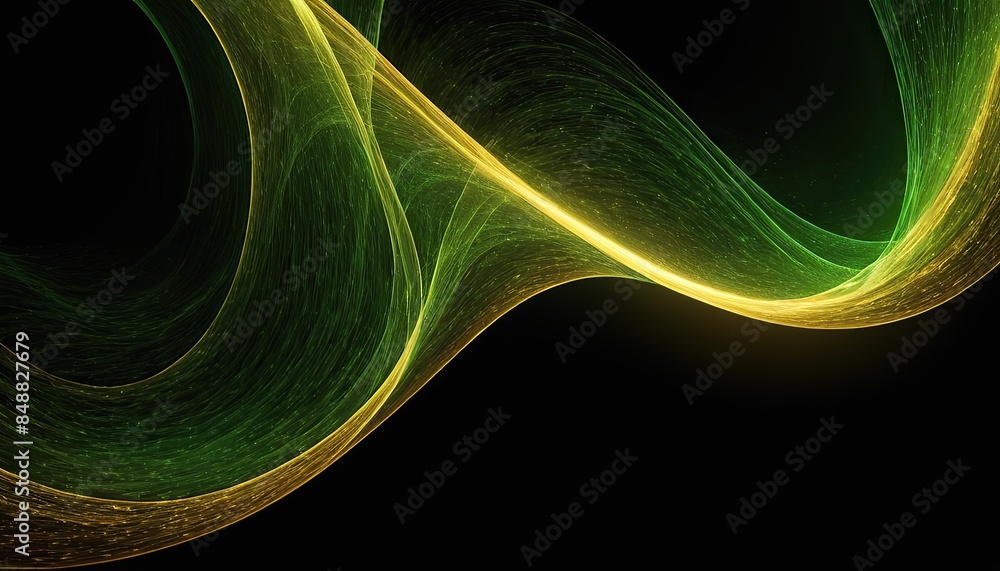 Aufkleber abstract 3d black background with green and gold lines curved wavy sparkle with copy space for text.