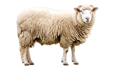 Fluffy sheep isolated on white. Farm animal