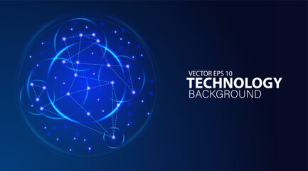 Technology abstract background blue light, network connection, big data, science, and chemistry concepts