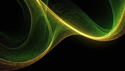 Abstract 3d black background with green and gold lines curved wavy sparkle with copy space for text. Luxury style template design. Vector illustration