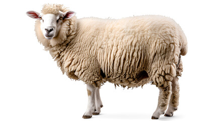 Obraz premium Fluffy sheep isolated on white. Farm animal