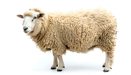 Obraz premium Fluffy sheep isolated on white. Farm animal