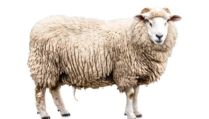 Fluffy sheep isolated on white. Farm animal