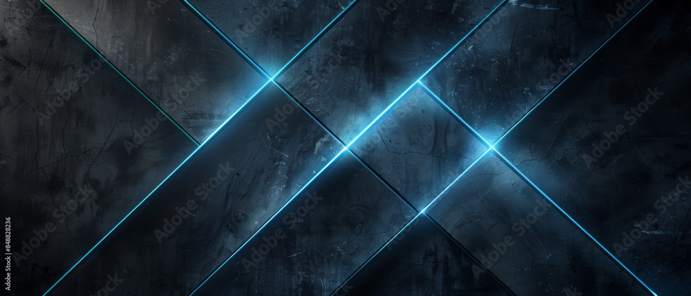 Poster minimalist tech background with thin neon blue lines intersecting on a dark gray canvas