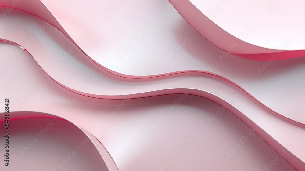 Poster simple 3d background with a single thin curved line in light gray, slightly raised on a pale pink ca