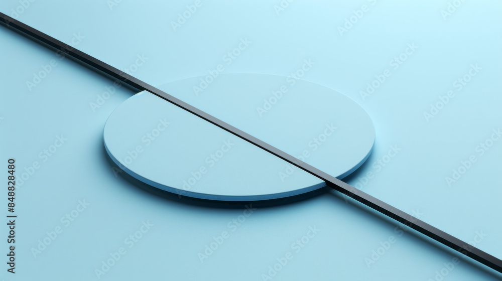 Poster simple 3d design featuring a single thin black diagonal line with a slight bevel effect on a pale bl
