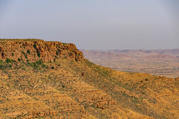 View of the mountain range near Medenine in Tunisia. View taken from the road leading to Ksar Ghilane, the oasis before the Sahara Desert.
