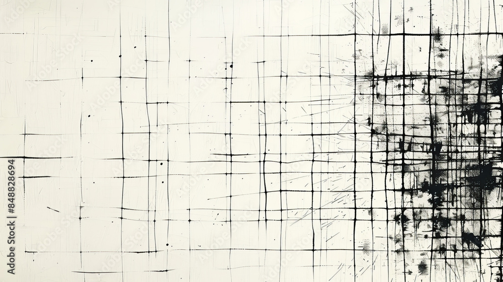 Poster simple illustration featuring thin black lines intersecting in a grid pattern on a white canvas
