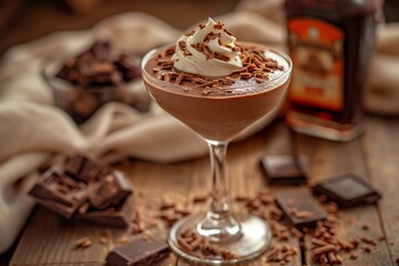 Gourmet chocolate martini served with whipped cream and chocolate shavings