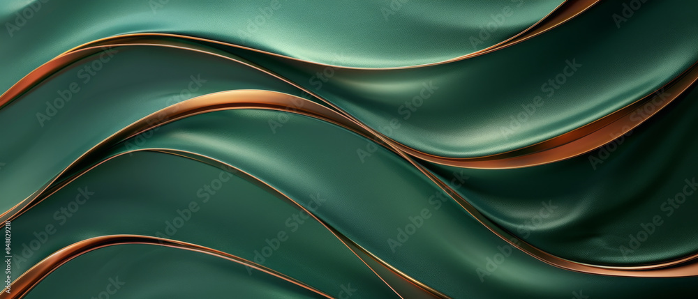 Poster Sophisticated background with a single thin curved line in metallic gold on a deep black canvas