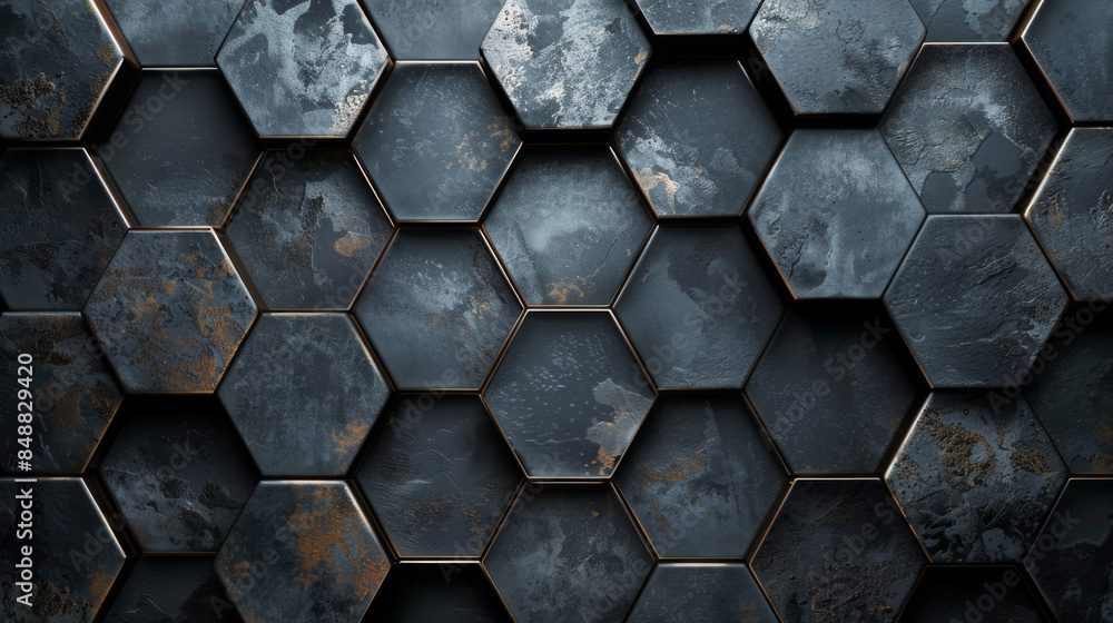 Poster watercolor tech background with thin silver lines forming hexagonal patterns on a dark gray wash, wi