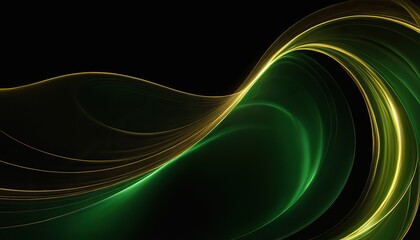 Abstract 3d black background with green and gold lines curved wavy sparkle with copy space for text. Luxury style template design. Vector illustration