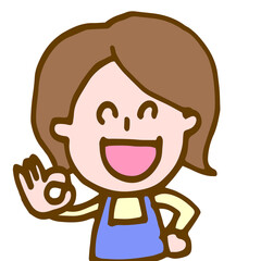 指でOKポーズをする若い主婦