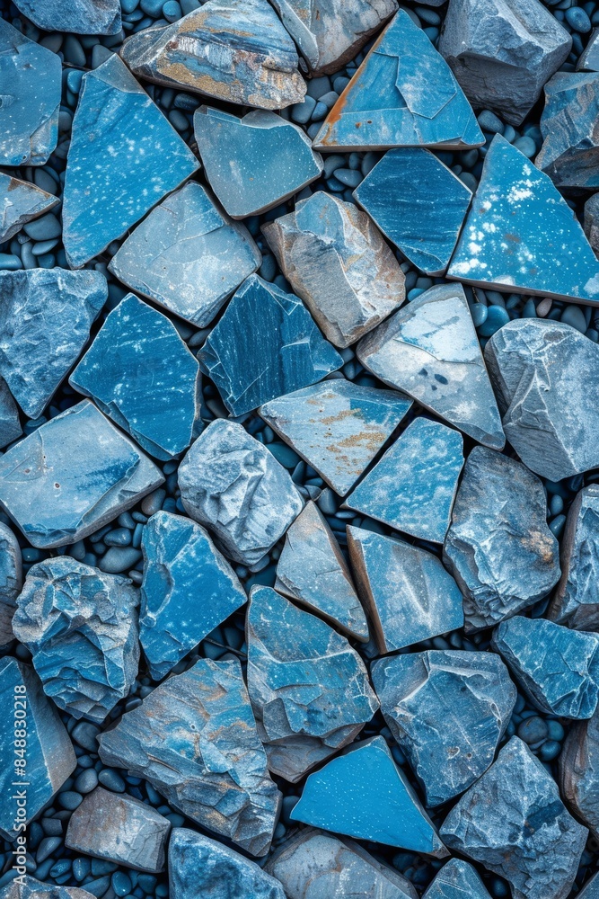 Poster a pile of blue rocks arranged in an array of triangles next to each other