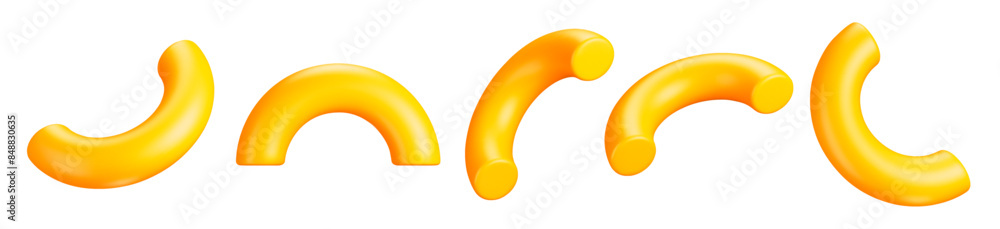 Poster 3d set of yellow half of torus symbol or icon with different angles. geometry figure tor form. stock