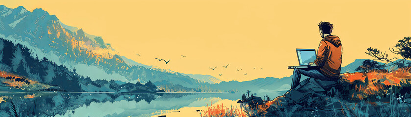 Adventurous Hiker Enjoying the View of Majestic Mountains