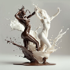 Photo hot chocolate and white fresh milk splash
