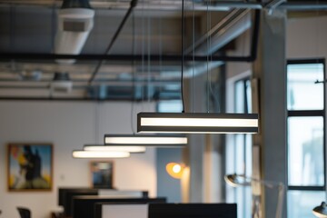 A modern, stylish lamp hanging from the ceiling, adding brightness and elegance to the room