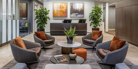 A luxurious and stylish modern lobby with contemporary furniture and sleek architecture design