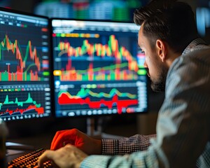 Financial Analysts Reviewing Dynamic Market Charts in a Focused Analytical Business Environment