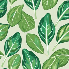 Naklejka premium Seamless pattern of light-colored spinach leaves with gentle veins, Generative AI