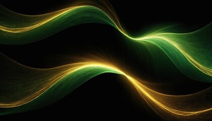 Naklejka premium A black background with a green and gold waves.