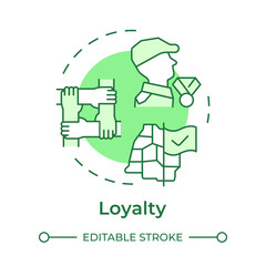 Soldiers loyalty green concept icon. Army moral values. Military personnel teamwork. Round shape line illustration. Abstract idea. Graphic design. Easy to use in infographic, presentation