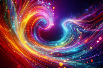 A colorful swirl of light and color with a rainbow pattern