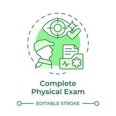 Complete physical exam green concept icon. Vision test, perception. Army job, examination. Round shape line illustration. Abstract idea. Graphic design. Easy to use in infographic, presentation