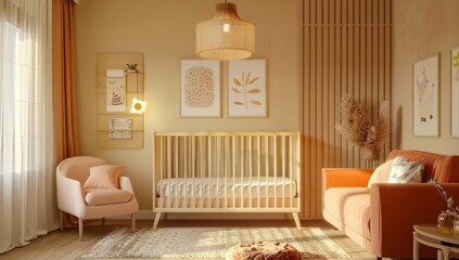 Minimalist baby nursery room in pastel colors