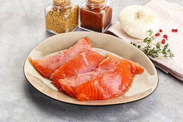 Salted raw salmon fillet appetizer