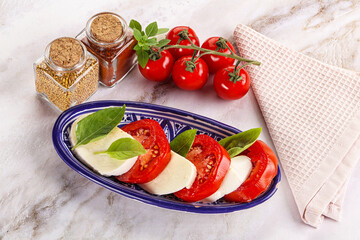 Italian caprese salad with mozzarella