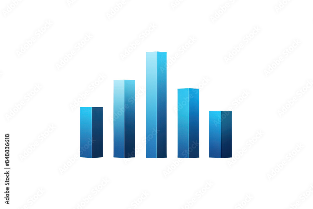 Poster a modern 3d blue bar chart icon representing data analytics, statistics, and business performance in