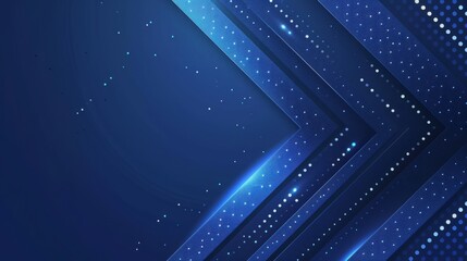 Blue background, blue arrow shape with geometric elements and light points
