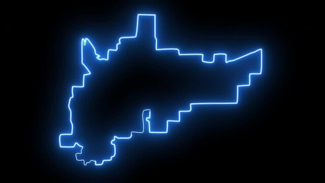 map of Frisco in Texas with a blue glowing neon effect
