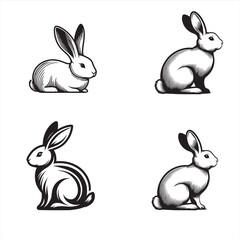 set of rabbit silhouettes on white background
