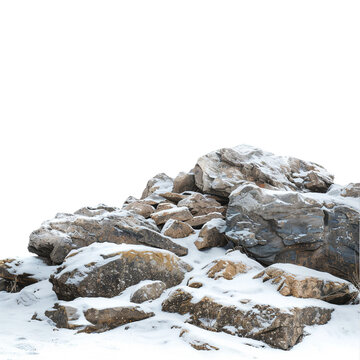 snow covered rocks isolated on transparent background