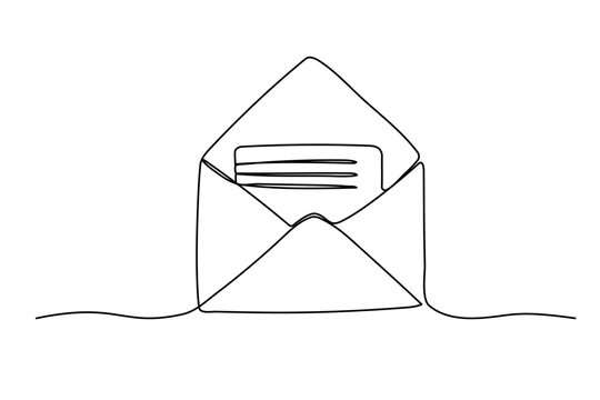 recommend clip art: Continuous line drawing of letter with paper. Mail icon. Vector one line illustration envelope