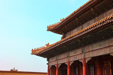 Fototapeta premium Ornate Roof Eaves of a Historic Pavilion in the Forbidden City