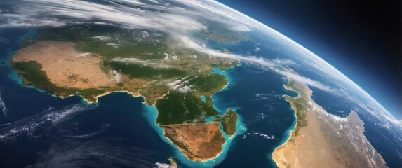 A stunning satellite image showcases the Earths continents and oceans, highlighting the beauty and complexity of our planet Perfect for Earth Day themes