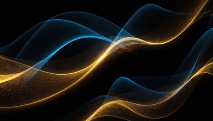 Fototapeta premium Abstract futuristic background with gold and blue glowing neon moving high speed wave lines and bokeh lights.