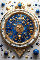 Fototapeta premium Elaborate cosmic clock with golden accents, concept for time and celestial navigation.