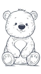 Obraz premium Cute bear toy. It is sitting. Simple vector illustration in style outline, Bear Drawing 