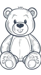 Cute bear toy. It is sitting. Simple vector illustration in style outline, Bear Drawing 