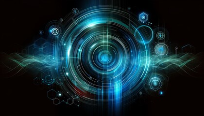 Fototapeta premium An abstract technology background image in glowing neon blue color on a black background