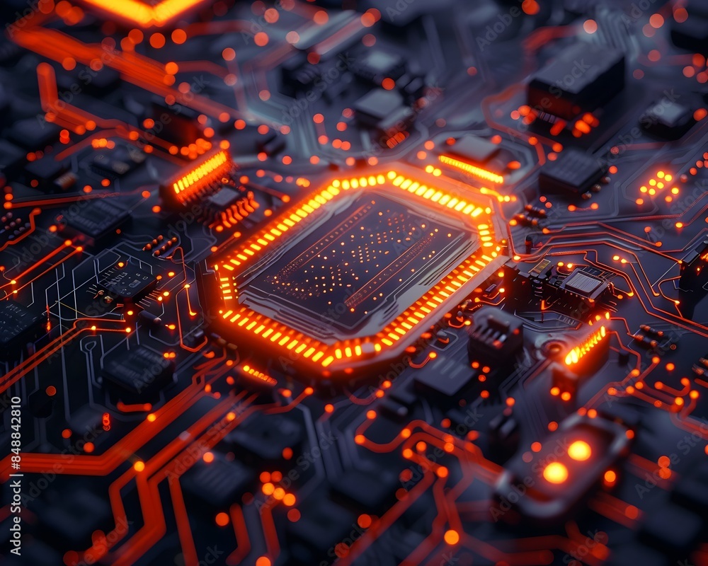 Poster quantum computer with intricate circuits and glowing elements advanced and powerful technology conce